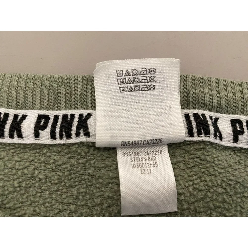 Victoria Secret PINK Boyfriend Sweatshirt Size XS Pullover Dog Logo Green Black - Picture 6 of 11